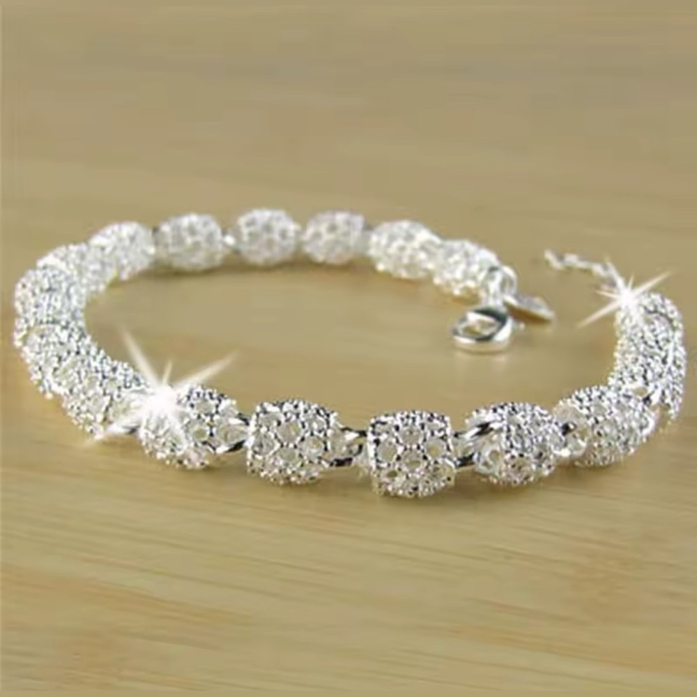 NIB S925 Sterling Silver Flower Beads Bracelet Hollow Ball Adjustable Chain - Picture 8 of 13